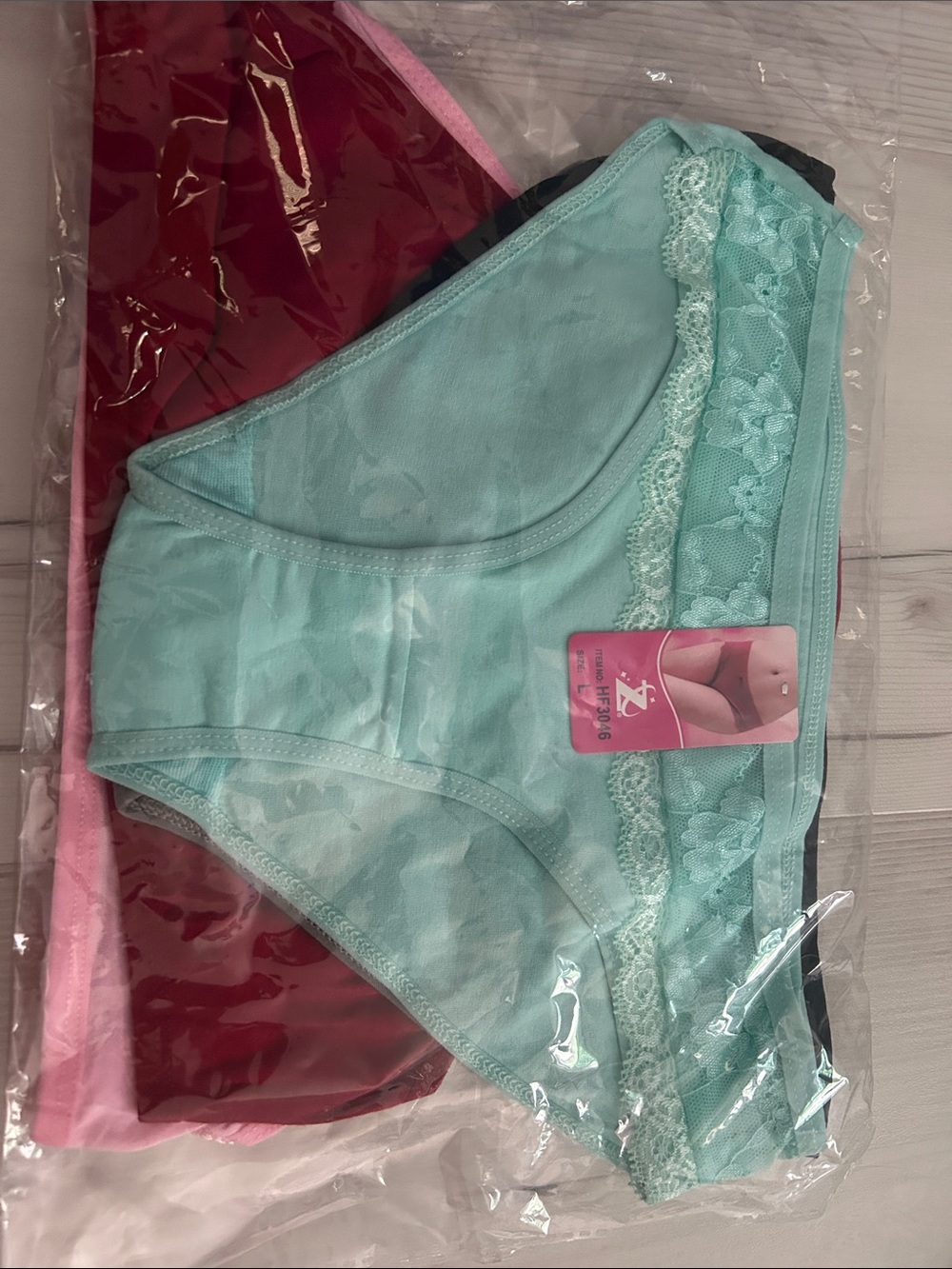 ANGL Women's Lace Trim Bikini Briefs - Aqua, Pink, Burgundy